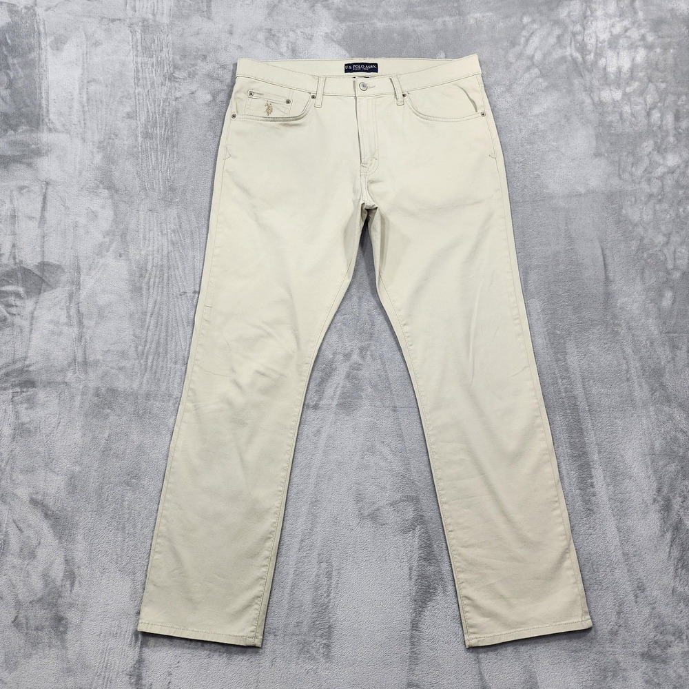 U.S. Polo Assn. Jeans‎ Mens 36x32 Beige Slim Straight 5 Pocket Activate Stretch